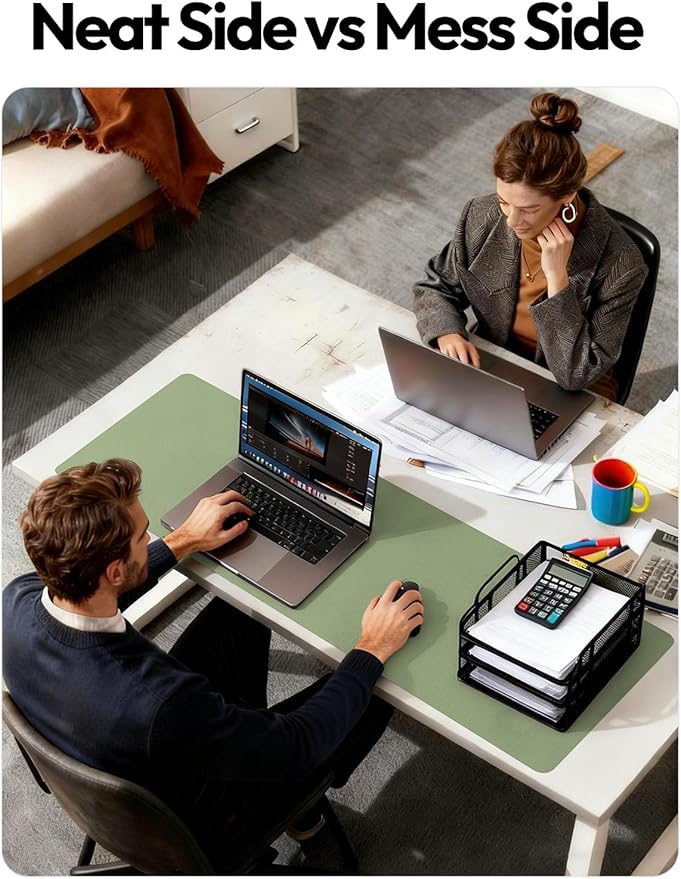 YSAGi Leather Desk Pad Protector, Office Desk Mat, Large Mouse Pad, Non-Slip PU Leather Desk Blotter, Laptop Desk Pad, Waterproof Desk Writing Pad for Office and Home (Bamboo Green,55" x 17.2")