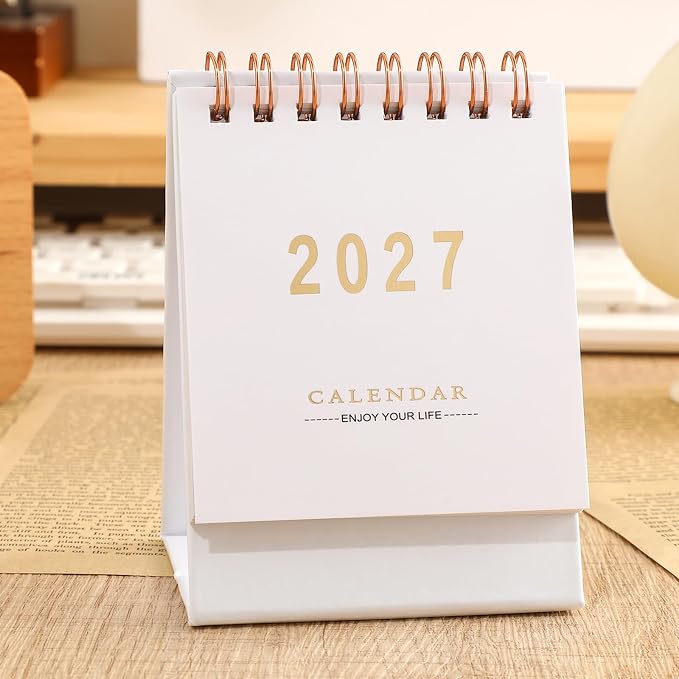 Mini Desk Calendar 2026-2027, Monthy Small Desktop Calendar Runs From July 2026 until Dec 2027, 250 GSM Thick Paper Twin-Wire Binding for Home or Office (White)