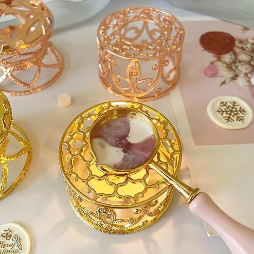 Metal Wax Seal Warmer Kit with Spoon and Stirring Stick, for Wedding Wax Envelope Seal Stamp (Rose Gold Bird's Nest Stove)