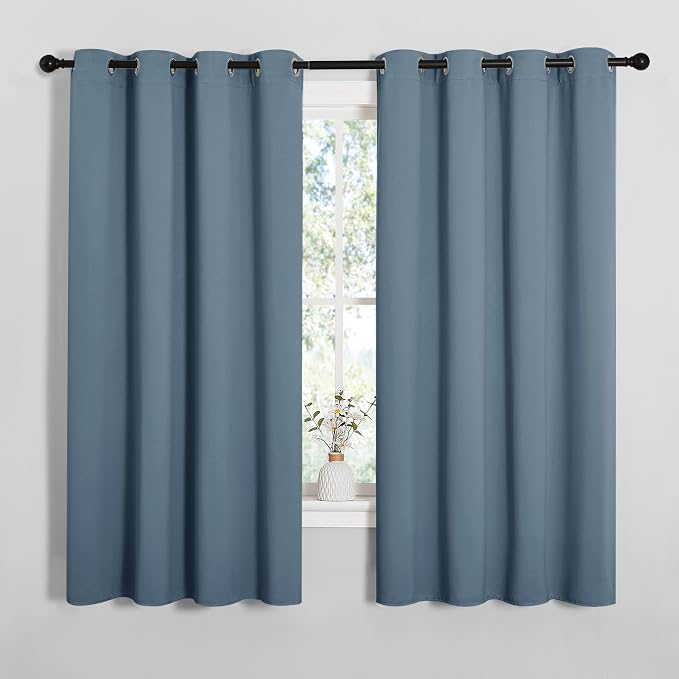 NICETOWN Smoky Blue Blackout Curtains 68 inches Length for Living Room, 2 Panels, 55" Wide, Thermal Insulated Decoration Drapes for Bedroom Window