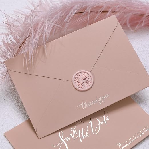 UNIQOOO Wax Seal Stickers - 3D Floral Wedding Invitation Envelope Seal Sticker, 50 Pcs Self- Adhesive Flower Blush Pink Stickers, Perfect for Invitation, Christmas, Gift Wrapping