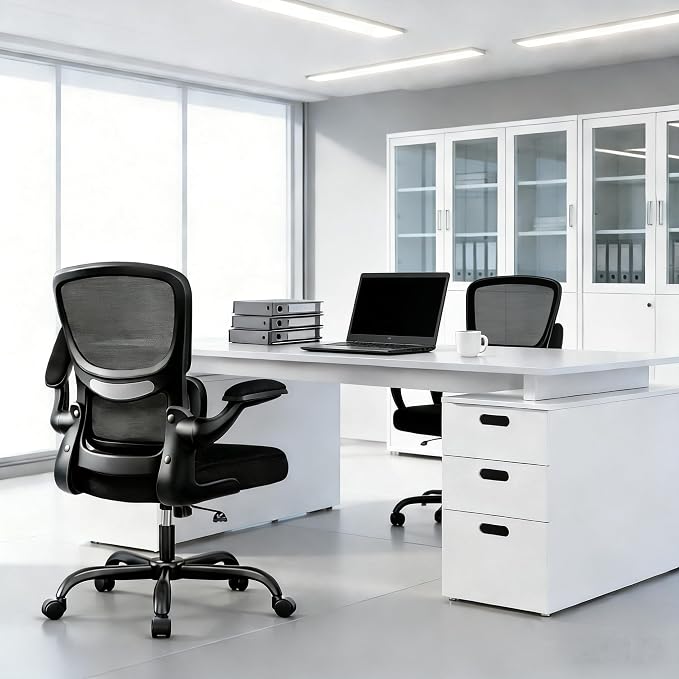 ALLGOD Office Chair Ergonomic Desk Chair, Breathable Mesh Desk Chair Comfy with Lumbar Support, Flip-up Armrests, Computer Chairs Comfortable for Home, Office, Work, Standard, 300Lbs