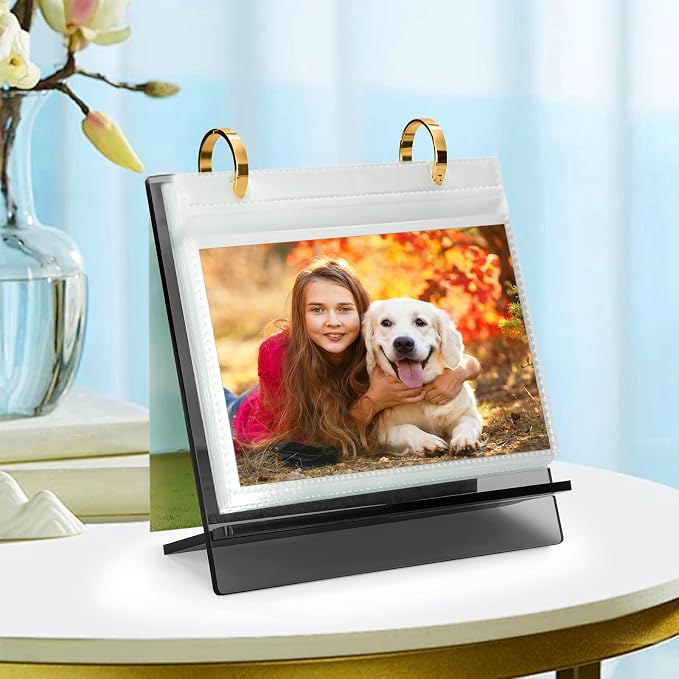 4x6 Desk Photo Album Standing Photo Collection Book for Desktop Acrylic 4x6 Flip Photo Album on Stand