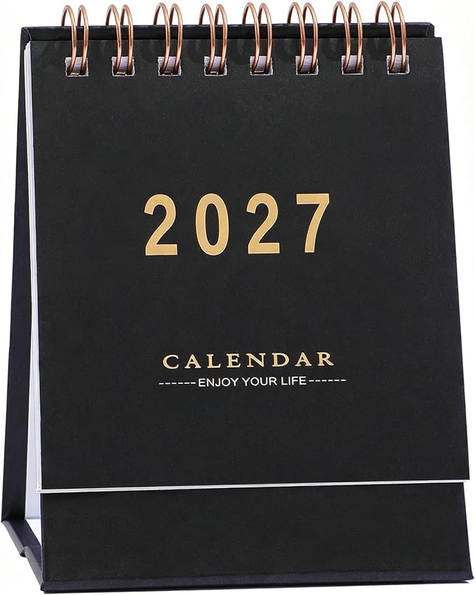 Mini Desk Calendar 2026-2027 - Use July 2026 to Dec 2027 Monthy Small Desktop Calendar 250 GSM Thick Paper Twin-Wire Binding for Home or Office (Black)