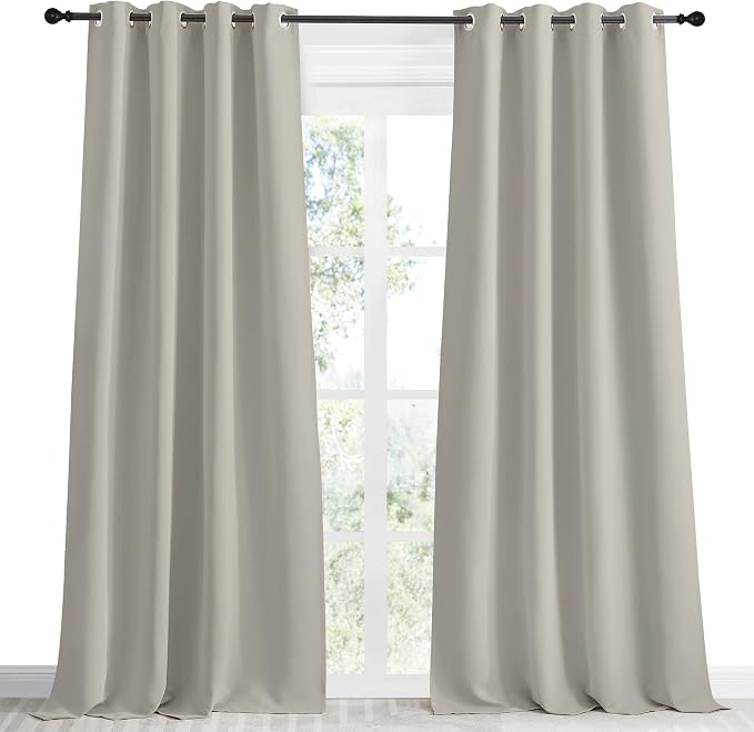 NICETOWN Blackout Natural Curtain for Living Room, 1 Panel, W55 x L96, Thermal Insulated Solid Grommet Sound Reducing Energy Saving Window Drape for Bedroom/Dining Room