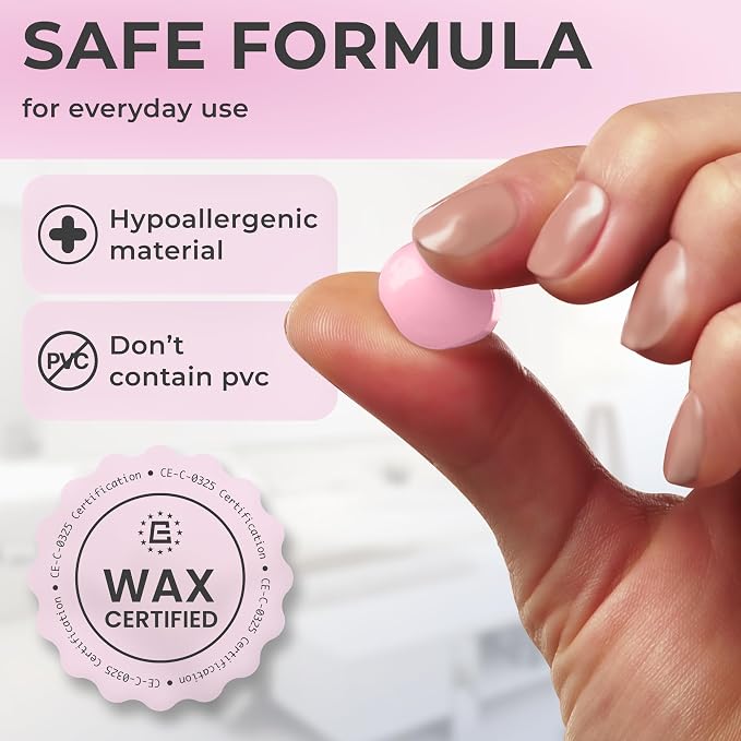 Peace&Quiet PQ Wax Ear Plugs for Sleeping, Swimming - 50 Soft Noise Cancelling Silicone Gel Wax Earplugs for Sleep and Swimmers, Ear Protection with Sound Blocking Level of 32 Db,