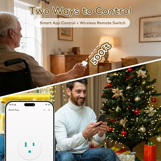 NineLeaf Slim WiFi Smart Plug w Switch, Remote App Control, 15A/1500W, Compatible with Alexa/Google Home via Tuya, Compact Design Control Anywhere,Timer/Schedule, TUV FCC, 2.4G Only(2Remotes 3Outlets)