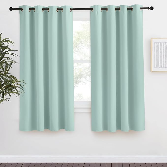 NICETOWN Kitchen Blackout Window Curtain Panel, Aqua Blue, 1 Panel, 55 by 68 inches Long, Home Fashion Thermal Insulated Solid Grommet Room Darkening Drape for Apartment