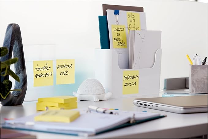 Post-it 100% Recycled Paper Super Sticky Notes, Canary Yellow, 3 in. x 3 in., 5 Sticky Note Pads, 70 Sheets per Pad, New Year Organization or Second Semester School Supplies