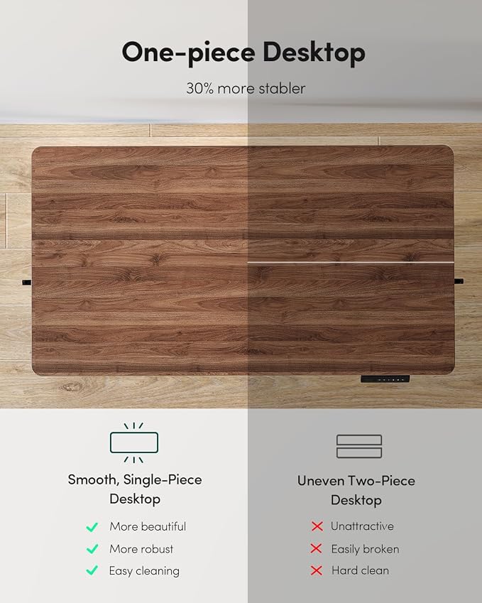 CubiCubi 40 x 24 Small One-Piece Standing Desk, Adjustable Height Electric Computer Home Office Sit Stand up Workstation, with 4 Memory Presets, Headphone Hook, Black Walnut