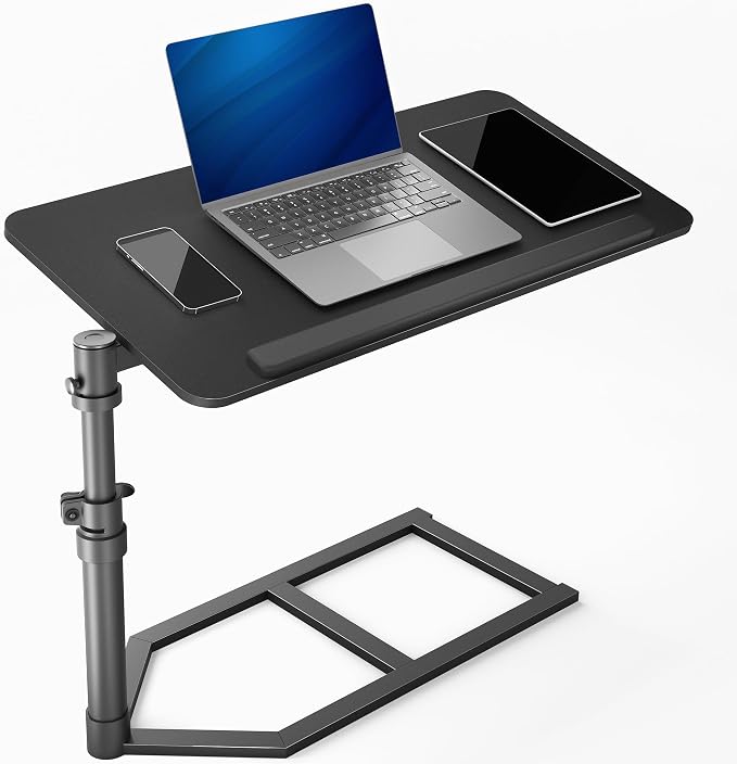Height Adjustable Under Mattress 30 inch Bedside Desk, Works with Lofts and Beds Without Frames, Tilting Desktop, Fits Laptops, Books, and More, Black