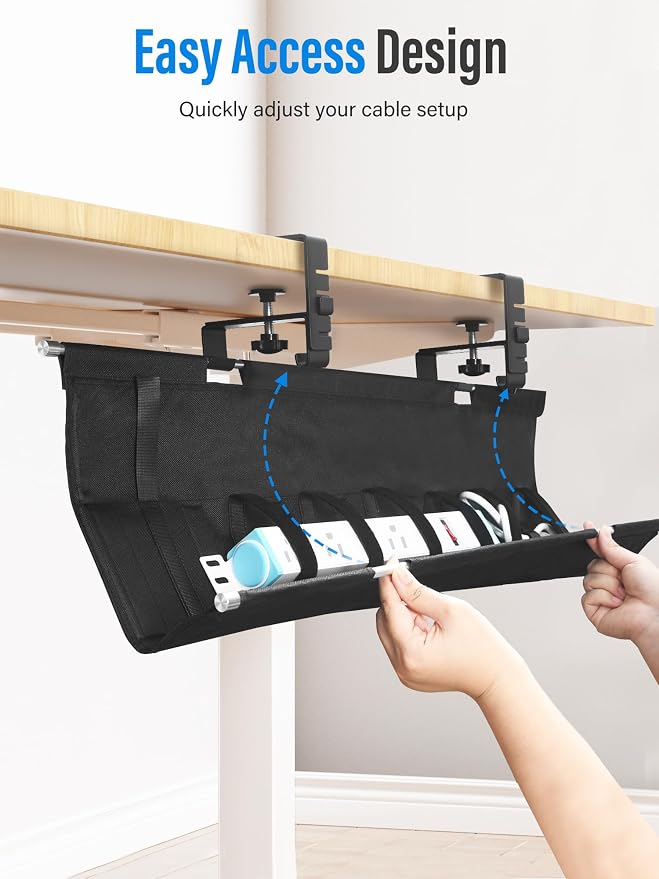 Cinati 49.2" Under Desk Cable Management Tray, Large Fabric Cord Organizer