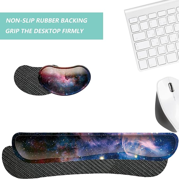 Keyboard Wrist Rest Mouse Wrist Support Set, Memory Foam Wrist Rest Pad for Computer Laptop Keyboard Mouse, Ergonomic Wrist Cushion Support for Typing Pain Relief, Gaming Home Office, Starry Sky