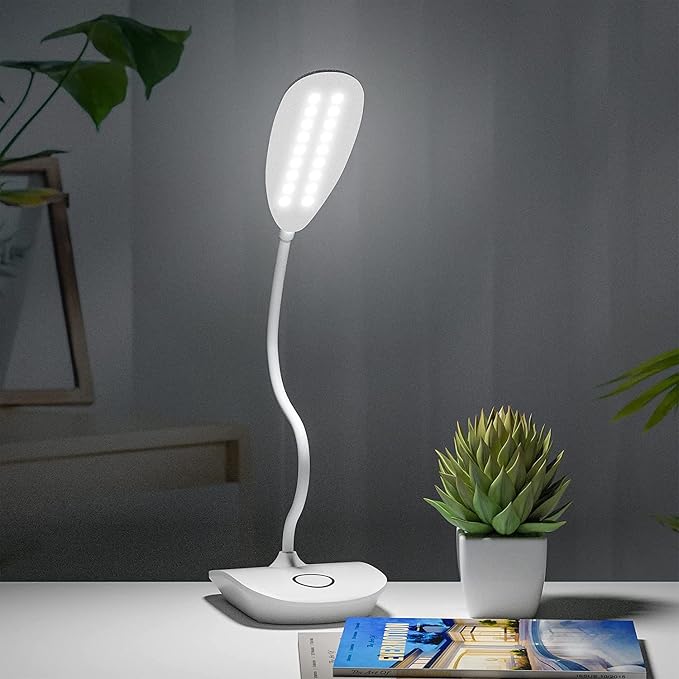 DEEPLITE Battery Operated Desk Lamp, LED Desk Light 3 Lighting Stepless Dimming, Table Lamp 5W Touch Control Eye Caring, Flexible Gooseneck, Portable Reading Light for Dorm Study Bedroom (Set of 2)
