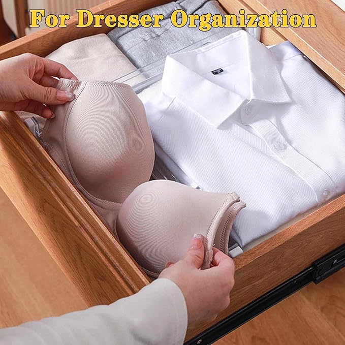 4 Pack Drawer Dividers for Clothes, 3.15" High 11.34"-19.69" Adjustable Expandable Dresser Drawer Organizer, Clear Plastic Separators for Dresser, Baby Clothing, Underwear, Cosmetic