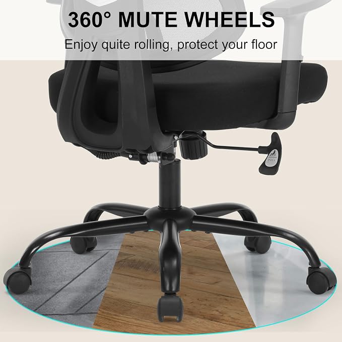 Ergonomic Office Chair Mesh HighBack Adjustable Headrest Arm Lumbar Support | Adjustable Height & Armrests, Lumbar Support Swivel Task Chair, 350LBS Executive Computer Chair for Home Office Study Meeting