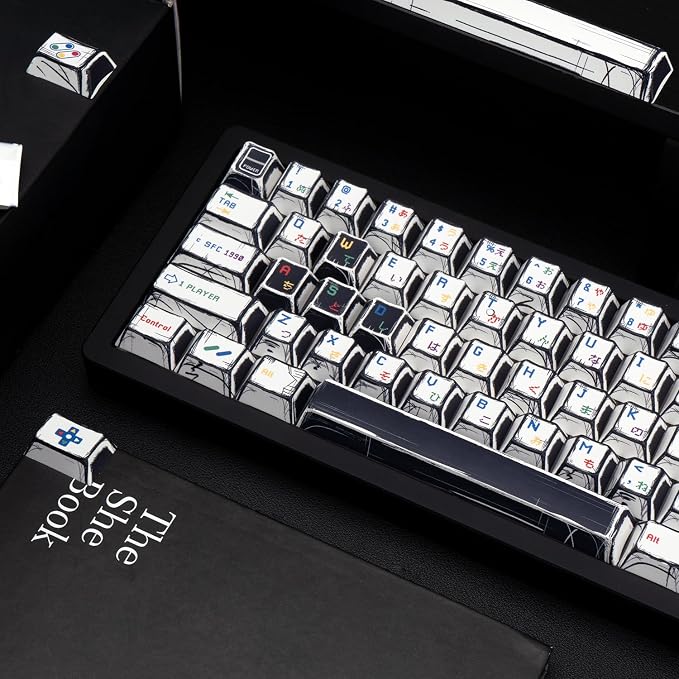 Manga Style PBT Keycaps Set, Cherry Profile Pixel Game Theme Key Cap, Dye Sub Keyboard caps 135 Keys Custom Keycaps for Cherry Gateron MX Switches Mechanical Keyboards