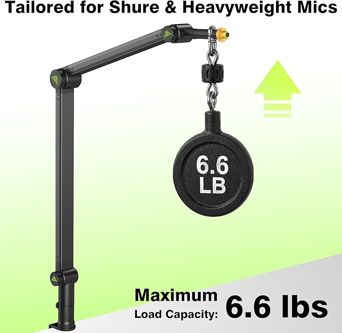 AA AUDIO ACCESSORY Design for Shure SM7B SM7dB MV7 Never-Sag Mic Boom Arm, Extra-Long 950mm Reach, 6.6lbs Load Capacity, Gear-Lock Suspension Microphone Stand Desk Mount for Blue Yeti Rode Heavy Mics