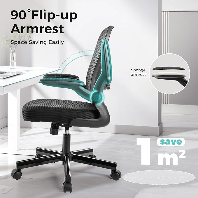 ALPHA HOME Ergonomic Mesh Office Chair, High Back, Black | Executive Computer Chair with Armrests, Sturdy Desk Chair with Height Adjustable Lumbar Support, Rolling Swivel Task Chair