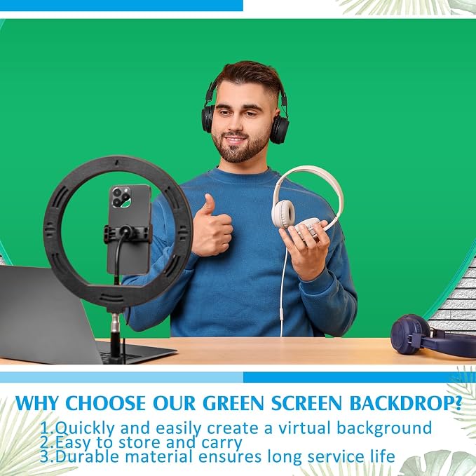 Briwooody Collapsible Blue Green Screen Backdrop (56") Double Sided Webcam Portable Background for Green Screen Chair with Storage Bag 2 in 1 Pop up Backdrop for Live Streaming Video Meeting
