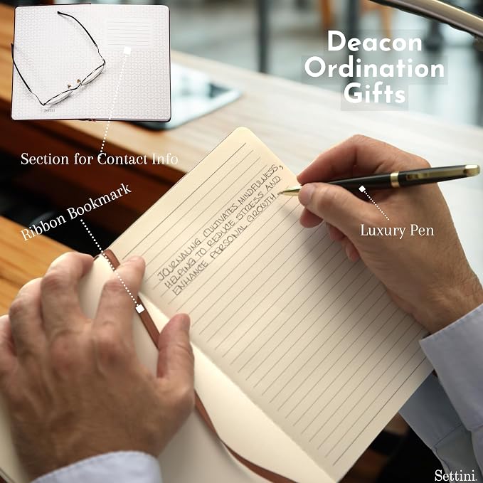 SETTINI® Lined Journal - Celtic Cross Journal for Writing Gift Set - Hardcover Vegan Leather, Includes Luxury Pen in a Unique Pen Holder, 192 Pages, A5, Birthday Gift, Bible Journal, Journal for Men & Women