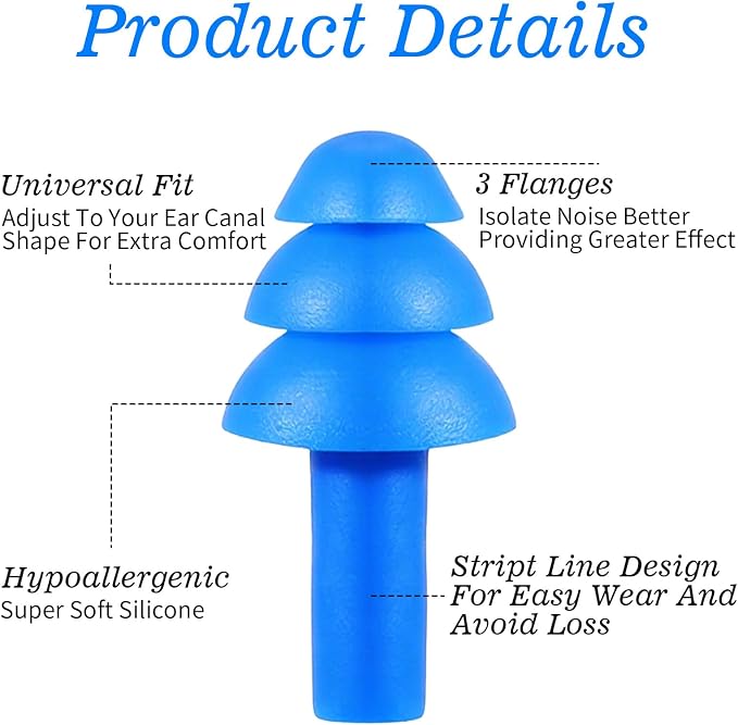 6 Pairs Ear Plugs for Sleeping, Soft Reusable Silicone Earplugs for Swimming & Noise Cancelling Ear Protection, Comfortable Moldable Fit for Travel, Work, Concerts, Snoring, Black