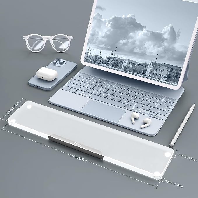 Acrylic Keyboard Wrist Rest -80% TKL Mechanical Keyboard- CNC Aluminum Alloy Customized Logo Desk Wrist Support for Computer Keyboard,Anti-Slip Base,Wrist Pad for Office & Home,Silver