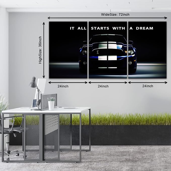 It All Starts with A Dream - Motivational Canvas Wall Art ,Office Inspirational Poster Prints Quotes Wall Decor Gallery-Wrapped Frame Easy Hang-24x36x3PCS