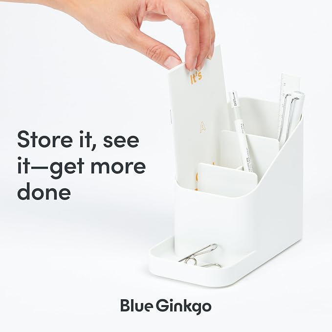 BLUE GINKGO Pen Holder, Desk Organizer, White, Made in Korea | Multi-Compartment. Space-Saving. Everyday Storage.