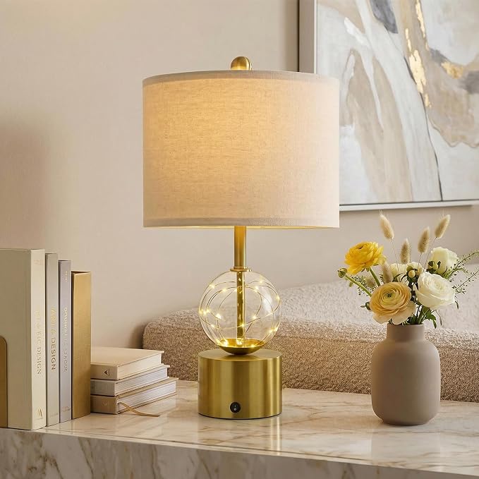 Oneach 20.5" Small Bedside Table Lamps for Bedroom Nightstands, Gold Glass Modern Table Lamps Set of 2 with USB A+C Charging Port, Night Light, Luxury Lamps for Living Room End Table(Bulbs Included)
