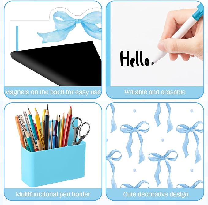 BeYumi Blue Locker Accessories Kit - Back to School Blue Bow Locker Organizer Decoration Supplies for Girls Magnetic Wallpaper Pen Holder Whiteboard Marker Mirror Magnets Rug Classroom Accessories Kit