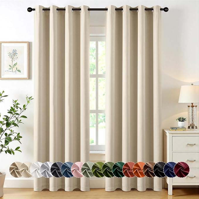MIULEE Blackout Curtains for Bedroom Living Room 2 Panels, Thermal Insulated Room Darkening Drapes Grommet Noise Reducing Light Blocking Window Treatments 84 Inches Long 50x84 Inch Cream Beige