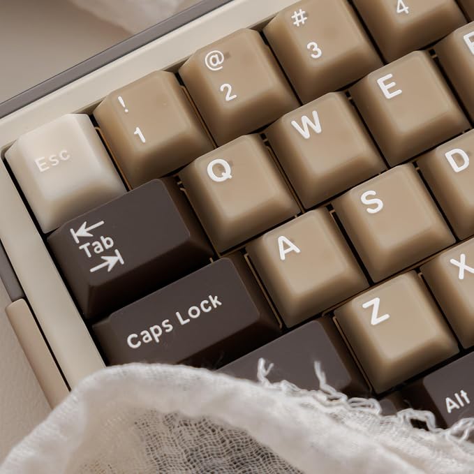 Retro PBT Keycaps Set 164Keys Cherry Profile Brown Keycaps 60% 65% 75% 100% Dye Sublimation Costom Key caps for Cherry Gateron MX Switches Mechanical Keyboards