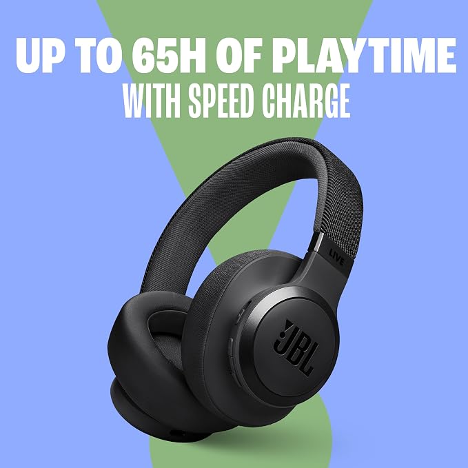 JBL Live 770NC - Wireless Over-Ear Headphones with True Adaptive Noise Cancelling with Smart Ambient, Up to 65 Hours of Battery Life, Comfort-fit Fabric Headband & Carrying Pouch (Blue)