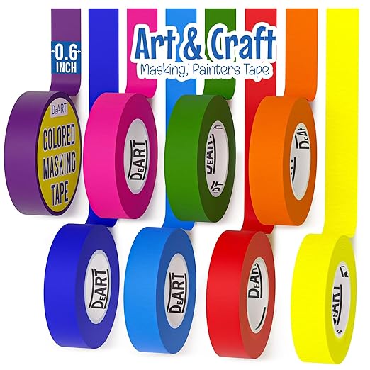 DEART Colored Masking Tape Painters Tape Writable 12 or 8 Pack 1 inch or 0.6 Inches for Arts & Crafts Labeling Coding Whiteboard Thin Paper Tape Craft Supplies Wire Management Scrapbook