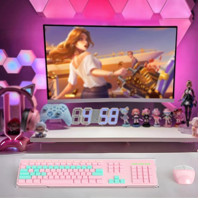 BEEGO Ergonomic Computer Keyboard Stand - Clear Acrylic Keyboard Riser Tilted Keyboard Holder Keyboard Tray with Lightpink Non-Slip Strip for Easy Typing at Home School Office Desk Accessories