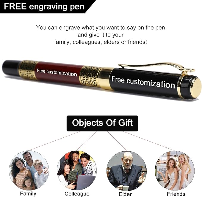 Free Engraving pen Personalized custom pens Roller Ballpen, Ballpoint pen, Ball pen, Medium Refill Pen Black Ink, Custom Gifts for Men, Women, Classy Gift Box (Red Style 4), 3 Count (Pack of 1)