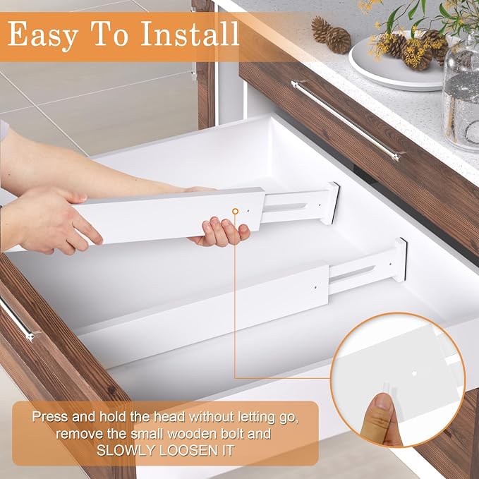 Bamboo Drawer Dividers, Adjustable Drawer Organizers, Fits 17.6–21" Drawers | 2.5" High, 6 Pack Expandable Drawer Separators for Kitchen, Nursery, Dressers & Office Storage, White