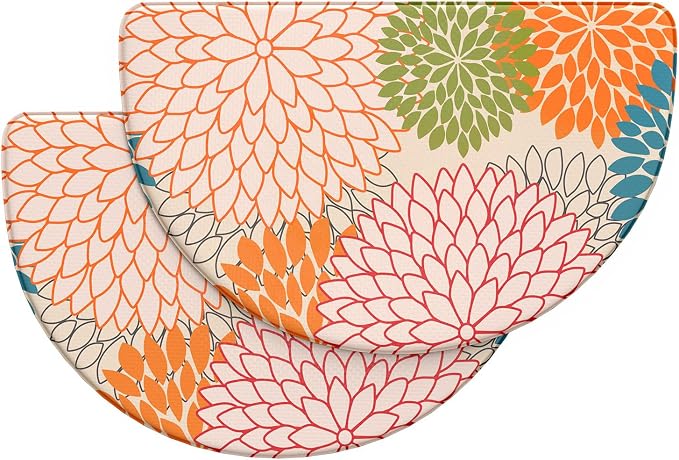 KIMODE Half Circle Kitchen Mats for Floor Cushioned Anti Fatigue 2PCS Semi | 28"x18"+28"x18",Half Round,Orange,Boho Kitchen Rug Sets of 2,Non Slip,Waterproof,Padded Kitchen Carpet Decor for Sink Laundry