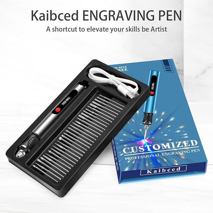 Engraving Pen, Ultimate Cordless Engraving Pen for Artists & DIYers - Engrave 60+ Surfaces - Beginner Friendly- 30 Bits & Mastery Guide (Silver)