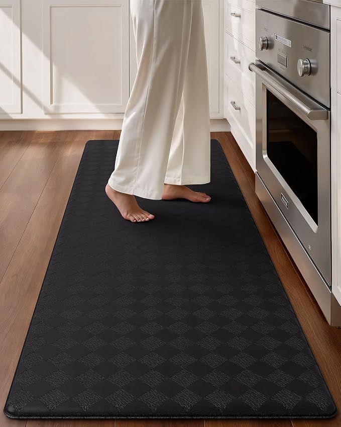 Color&Geometry Checkered Kitchen Floor Mat 24x59 Anti Fatigue Wide, Black | Waterproof & Oil Proof, Easy Clean PVC Large Kitchen Rug For Busy Family, 0.4in Thick Cushion For Long Standing, Non Slip