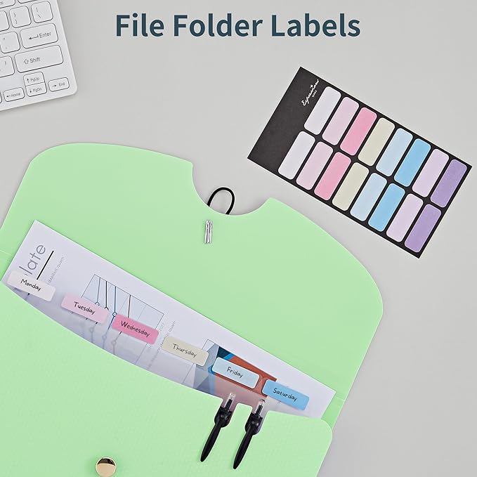 JARLINK 7 Pockets Expanding File Folder, A4 Accordion File Folders with 12 Labels, Cute Paper Organizer, Portable Document Organizer for College School Office Supplies, Macaron Blue & Macaron Green