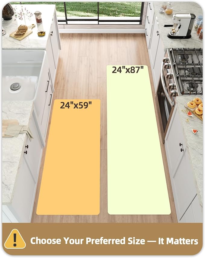Color&Geometry Natural Floral Kitchen Floor Mat 24x59 Anti Fatigue, Green | 0.4in Thick Cushioned Standing Mat For Cooking/Working/Laundry, Flower Home Decor, Non Slip PVC Kitchen Rug, Oil/Water Proof