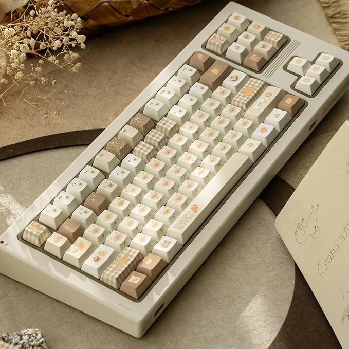 PBT Keycaps, Cute Bread Keycaps Set, 136 Keys Cherry Profile Keyboard Caps, Custom Dye-Sublimation Key Cap for 61/64/68/84/87/100/104/108 Cherry MX Mechanical Keyboards (Bread)