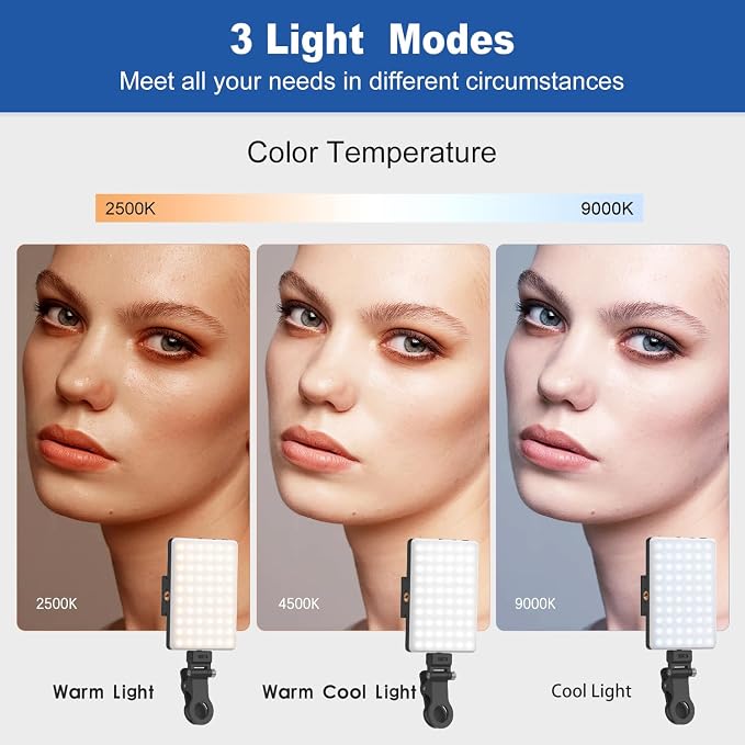 Selfie Light, Phone Light with Front & Back Clip, 60 LED Portable Light with 3 Modes, 5000mAh Rechargeable Video Light for Phone, iPhone, TikTok, Vlog Photographic Lighting Monolights(2 Pack)