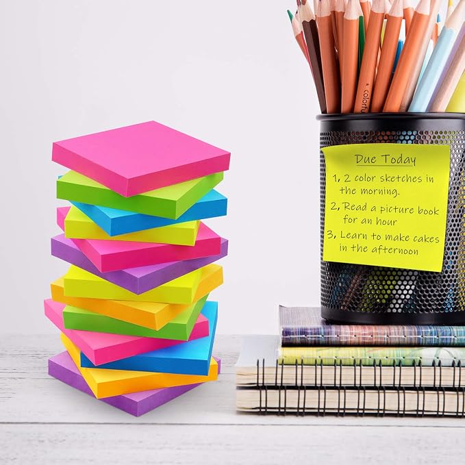 Sticky Notes 3x3 Self-Stick Notes Pads with 6 Bright Colors, Easy to Post for Office, School, Home, 6 Pads/Pack, 100 Sheets/Pad (Standard)