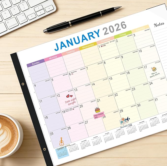 2026 Desk Calendar Large 22x17 – Desk Top Calendar 2026 with plastic cover