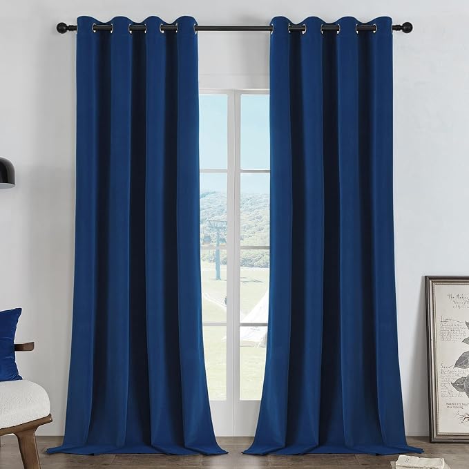 Joydeco Royal Blue 100% Blackout Curtains 72 Inch 2 Panels, Luxury Thermal Royal Blue Velvet Curtains for Bedroom Living Room, Soundproof Blackout Window Drapes, Grommet Top (52W x 72L)