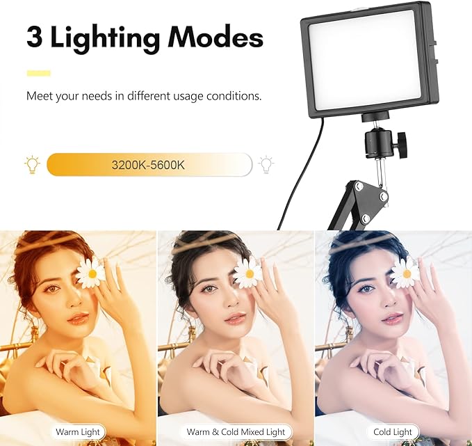 Andoer Desktop USB Video Conference Lighting Kit with LED Video Light 3200K-5600K Dimmable + Desk Mount Metal Light Stand + 360° Rotatable Ballhead + 5 Color Filters for Live Streaming Video