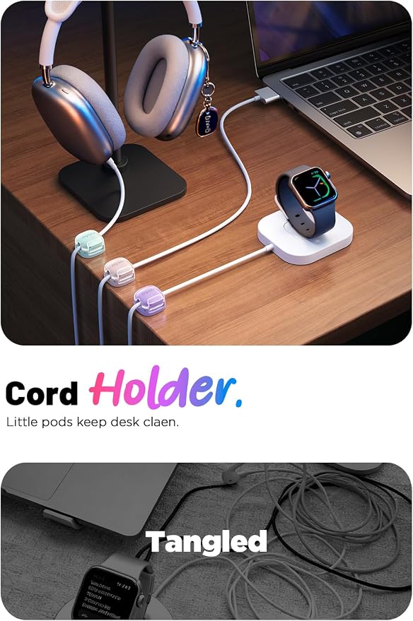 Cord Organizer, 8 Pack Cable Clips [1s Lock] Spring Cord Holder for Nightstand Home Office Desk Accessories Supplies for Women, Cute Girls College Dorm Room Essentials Decor, Classroom Organization